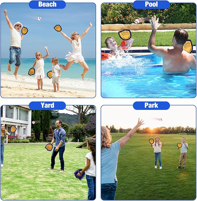Toss and Catch Toy for Kids Ages 4 5 6 7 8 9 10 11 12 Outdoor Indoor Games for Summer Pool Beach Yard Park Catching Ball Set Gifts for Boys Girls 4 Paddles 4 Balls