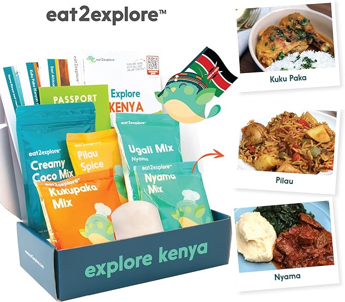 eat2explore Cooking Kits for Kids - Interactive & Educational Set with 3 Recipe Cards, Key Ingredients & Cooking Tools - Ideal Idea for Kids who Love to Create Meals (Kenya Edition)