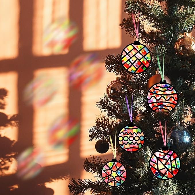 EggSun 36 Sets Christmas Ball Suncatchers Craft Kit for Kids Ornaments Stained Glass Effect Window Arts and Crafts Kit for Classroom Holiday Birthday Projects Home Party Favors Decorations Ages 4 8 12
