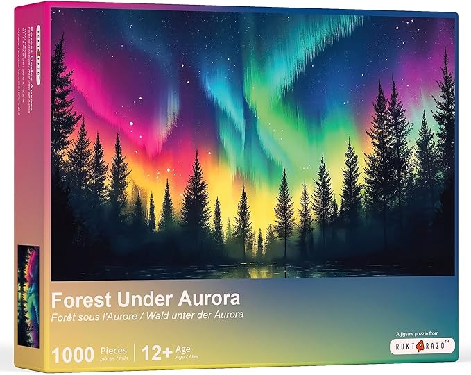 Forest Under Aurora, 1000 Pieces Jigsaw Puzzles, Family Game Nights, Finish Size 18.9 * 26.0 in