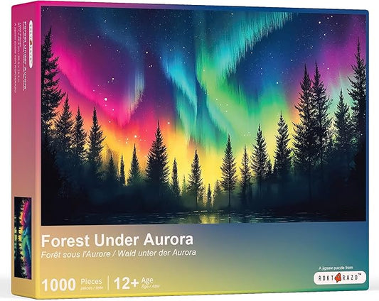 Forest Under Aurora, 1000 Pieces Jigsaw Puzzles, Family Game Nights, Finish Size 18.9 * 26.0 in