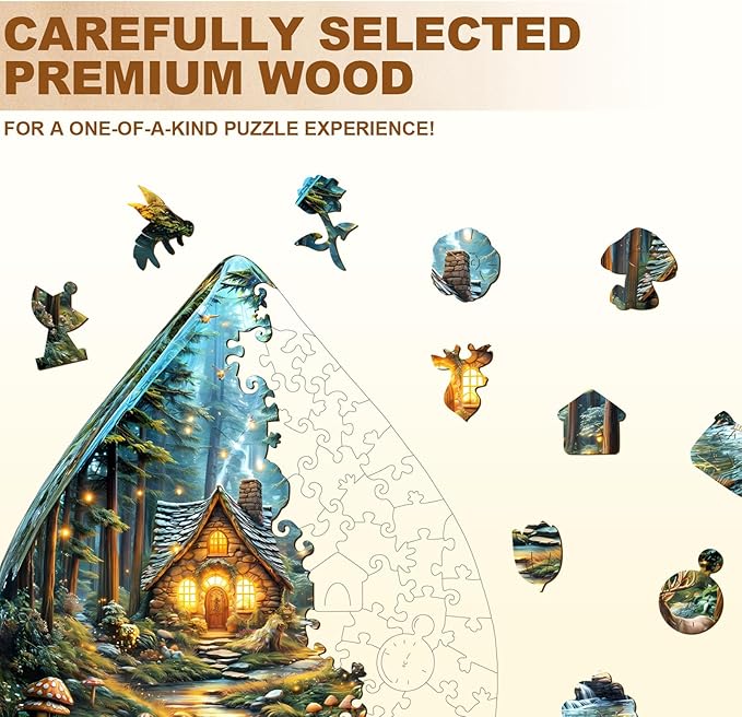 Wooden Puzzles for Adults, Mystic Forest Wooden Jigsaw Puzzle Unique Shape Wood Puzzles Adult 3D Visual Effect, Birthday Gifts for Puzzle Lovers Family Games (M-11.4 * 8.8in-135pcs)