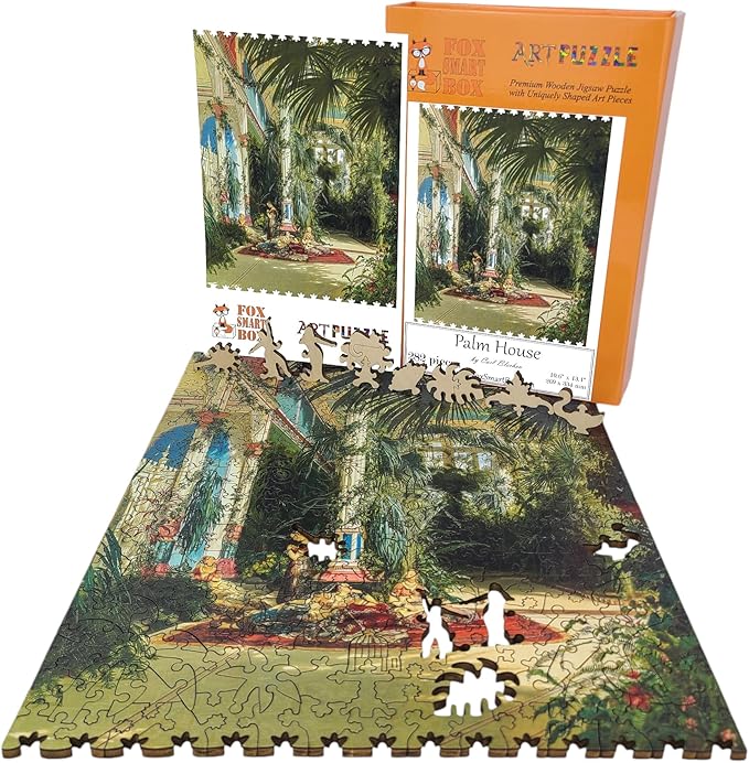 Wooden Puzzle for Adults - Uniquely Shaped Pieces - Made in The USA by FoxSmartBox - 282 Pieces - Palm House