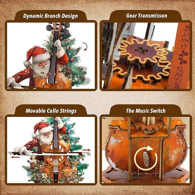 3D Wooden Puzzles for Adults, Christmas Cello Music Box, Model Kits for Adults, Wooden Building Kit Desk Home Decor, Hobbies for Men Women