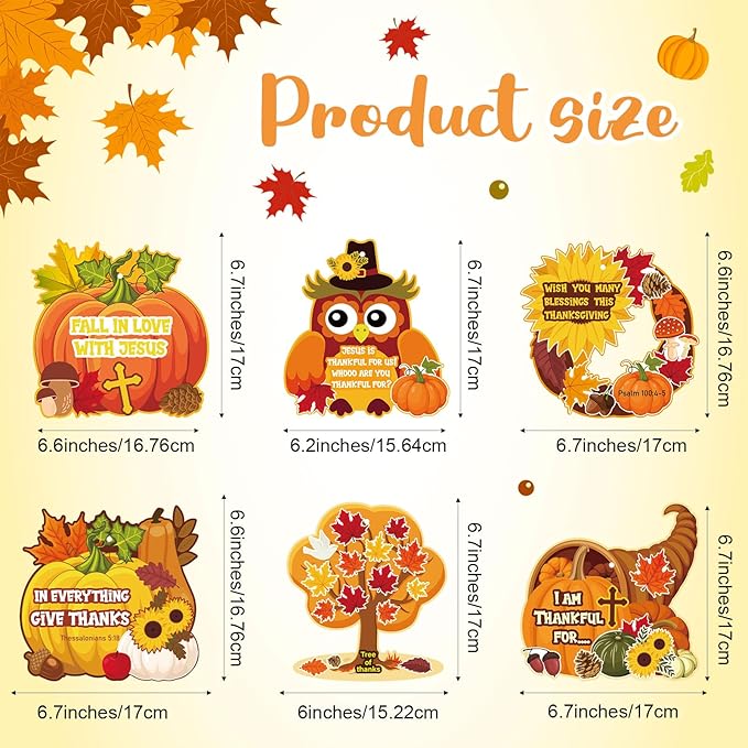 Outus 24 Pcs Religious Fall Crafts for Kids - Autumn Harvest Pumpkin Jesus Stickers, Thanksgiving DIY Craft Hanging Ornaments for Christian Classroom Activities