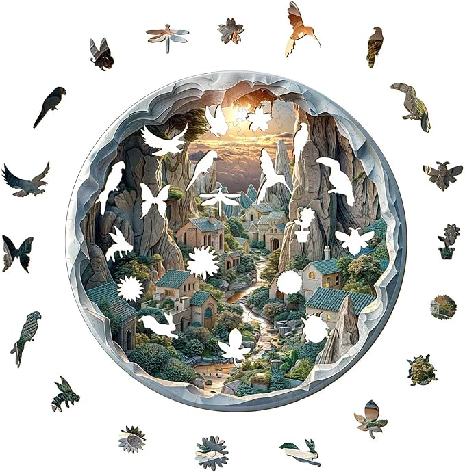 Wooden Puzzles Adults, 3D Cave Forest Puzzle 200 Pieces, Unique Animal Shaped Wood Challenging Jigsaw Puzzles Gifts for Adults, 11.4x11.3in