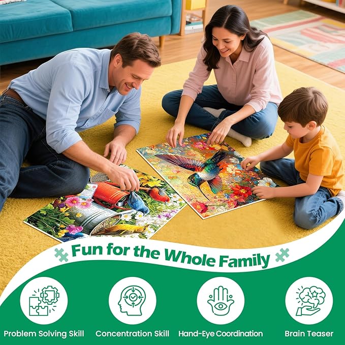 2 Pack Jigsaw Puzzles 300 Pieces for Adults, Hummingbird Puzzle for Adults Kids Seniors, Bird 300 Pieces Puzzle No Dust Pieces Fit Together Perfectly, Challenging Puzzles Family Game Gift Toy
