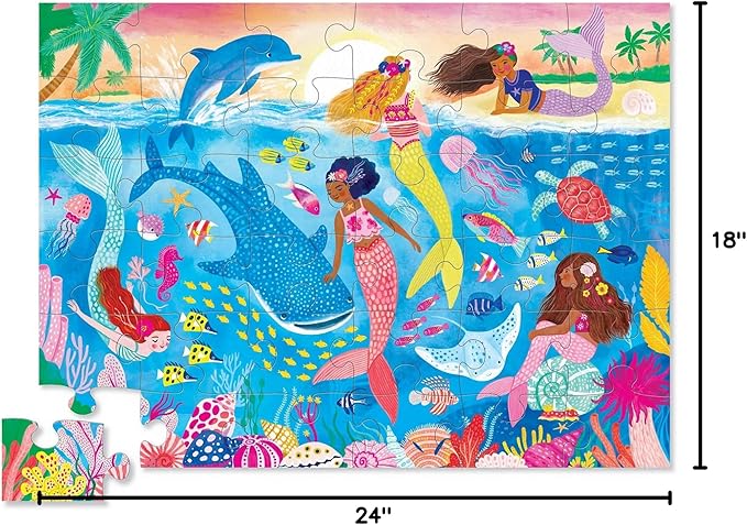 Crocodile Creek 36-Piece Jigsaw Floor Puzzle - Fun Floor Puzzles for Kids Ages 3-5 - Heavy-Duty Shaped Box for Storage - Mermaid Dreams - 24" W x 18" H Finished