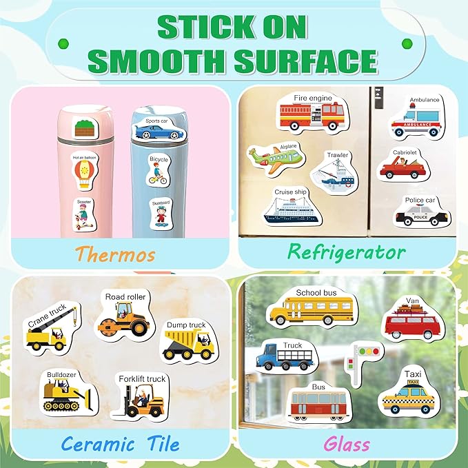 Reusable Sticker Books for Toddlers, Jelly Sticker Books for Kids, Vehicle Stickers for Kids