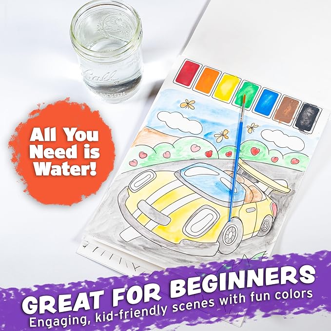 Imagination Works® Paint with Water Books for Kids, 3 Pack | Watercolor Coloring Book Set for Toddler Activities | Spillproof Kids Paint Palettes on Each Page (Jungle, Vehicles, Woodland)