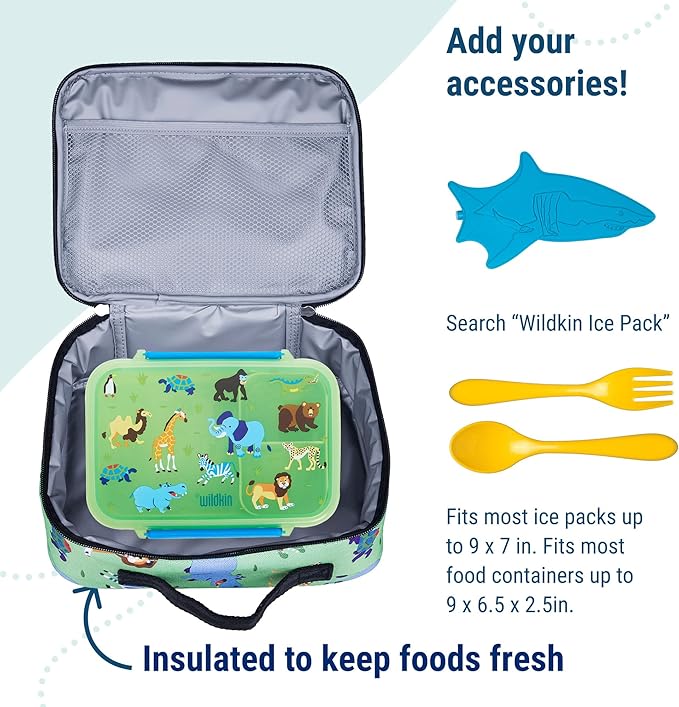 Wildkin Kids Insulated Lunch Box – Durable and Reusable for School & Travel - Wild Animals