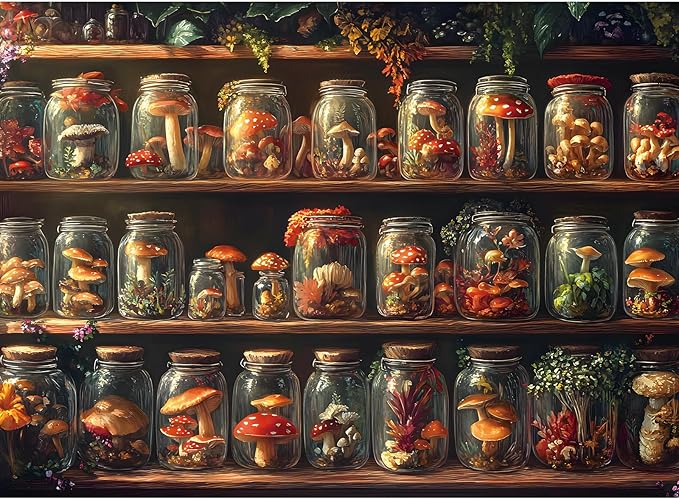 300 Piece Puzzle for Adults, Fantasy Mushroom Jigsaw Puzzle for Adults, Kids, and Seniors, Gift for Family Activities, Game Night, Home Wall Art, 20.5x15 in