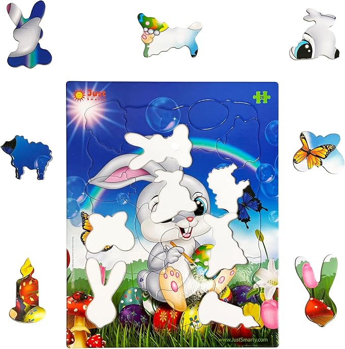 Just Smarty Jigsaw Puzzle Easter Bunny 26 Pieces for Kids Ages 3, 4, 5, 6 Year Old with Fun Shapes and Tray. Easter Gifts & Preschool Learning for Ages 3-6
