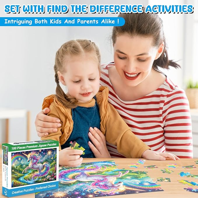 100 Piece Puzzles Rainbow Unicorn Puzzle for Kids Ages 4-8 8-10, 100 Piece Jigsaw Puzzle for Adults Toddler Children Learning Educational Puzzles Toys Birthday Gifts for Girls Boys