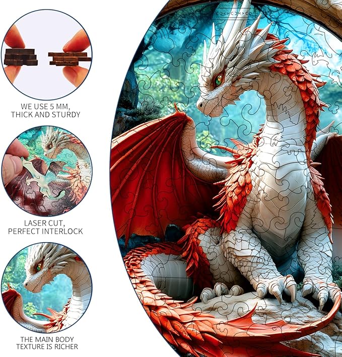 Wooden Jigsaw Puzzle, 200-500 Pieces Unique Shape Animal Puzzle, for Adults & Kids, Birthday Gift Family Game, Decorative Puzzle, Unique Gift (Dragon Warrior, 200 PCS)