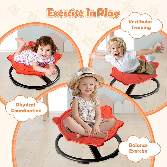 Spinning Chair for Kids, Sensory Integration Training Swivel Chair for Children with Autism & ADHD, for Balance & Body Coordination Training, Red Turtle