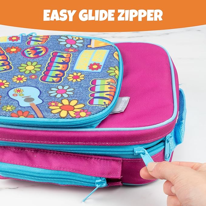 Kids Insulated Lunch Box w Snack Pocket & Expandable Water Bottle Holder For Girls- Waterproof Lunchbox Tote Keeps Food Hotter or Colder Longer - Reusable Back to School Bag Fits Most Bento Containers