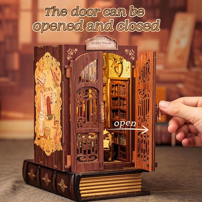 Cutefun Book Nook Kit - DIY Miniature Dollhouse Kit for Bookshelf, Book Nook Kits for Adults & Beginners, Ideal Gift for Book Lovers (Bookshop Memories)
