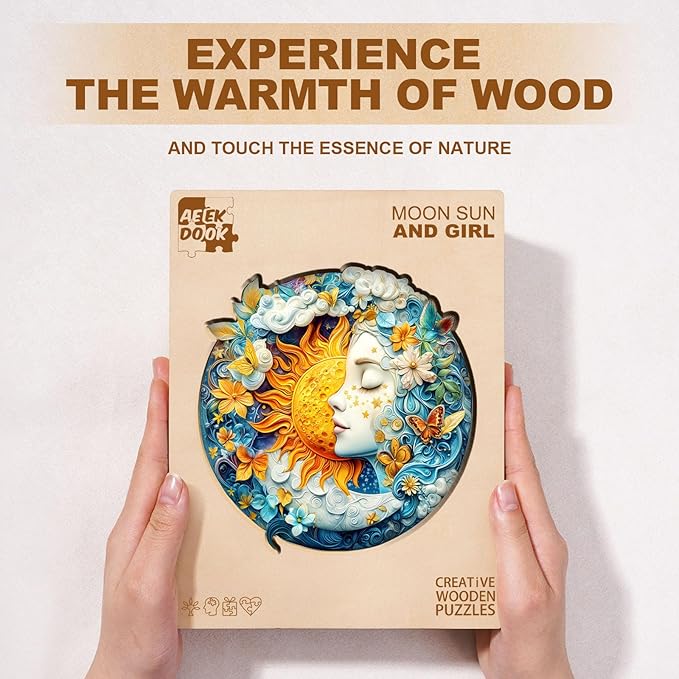 Wooden Puzzles for Adults - Moon Sun and Girl Wood Puzzles Adult - Unique Animal Shape Wooden Jigsaw Puzzles for Adults - Birthday Gifts for Puzzle Lovers, Family (11.4 * 11.4in)