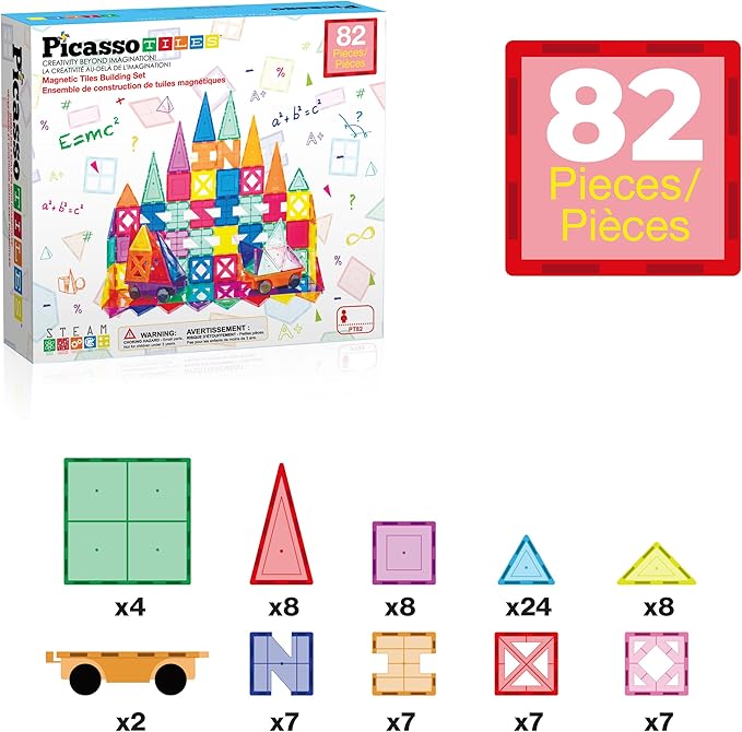 PicassoTiles® PT82 Creativity Set Magnet Building Tiles Clear Color Magnetic 3D Building Block - Creativity Beyond Imagination! Educational, Inspirational, Conventional, Recreational
