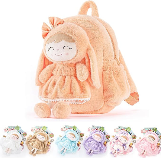 Gloveleya Back to School Gifts for Girls Toddler Backpack Plush Bag with Detachable Orange Rabbit 11 Inches Gift for Baby Girl Aged 2+
