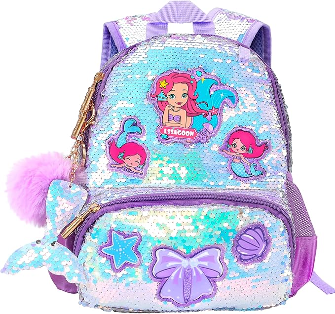 Mermaid Sparkly Sequin Backpack for little Girls Toddler,Cute Kids School Book Bag for Nursery Kindergarten Elementary,Back to School Easter Birthday Christmas Gifts for Girls