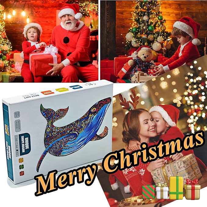 Wooden Jigsaw Puzzle for Adults,Blue Whale Animals Shaped Magic Puzzle Pieces Best Gift for Adults,Can be Used as a Cool Mouse Pad,225pcs,(19.29 * 12.79 inches)