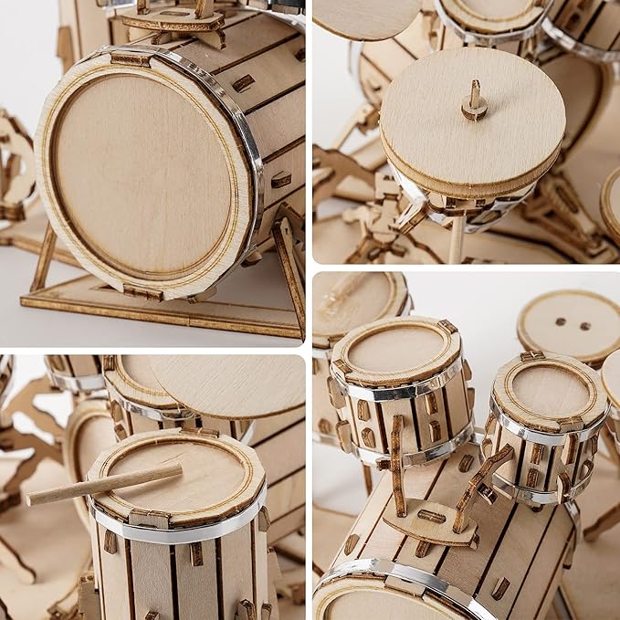 ROBOTIME Wooden Craft Kits for Kids 3D Wooden Puzzle DIY Model Drum Kit to Build for Boys Adorable Home Decoration for Teens