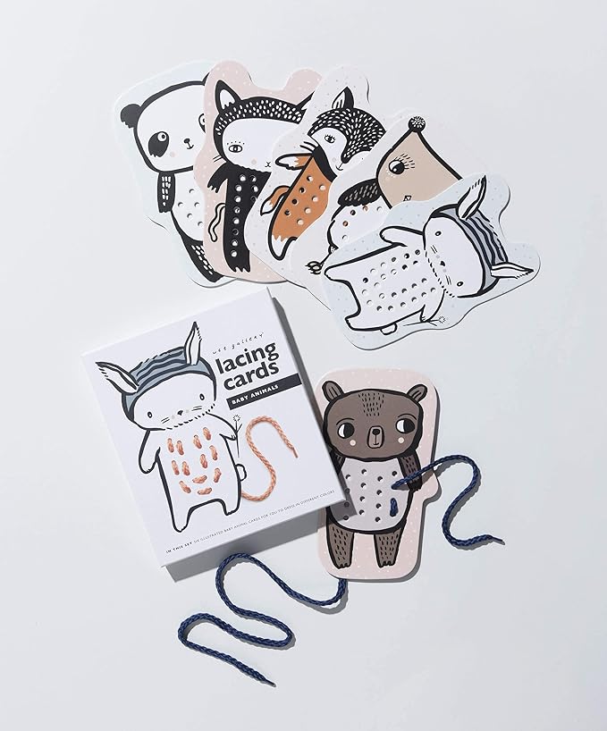 Wee Gallery Baby Animals Lacing Cards, Sewing Board and Travel Game for Toddlers and Preschoolers, Fine Motor Skills Toy, Montessori-Inspired Educational Kids Craft Activity for Ages 3+