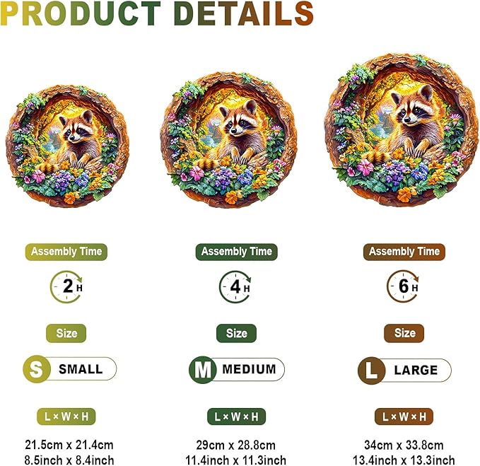 Wooden Puzzles for Adults - Raccoon on Vacation Wooden Jigsaw Puzzle - Unique Animal Shaped Wood Puzzles Adult - Christmas Birthday Gifts for Adults/Friends/Family - 200pcs 11.4 * 11.3in