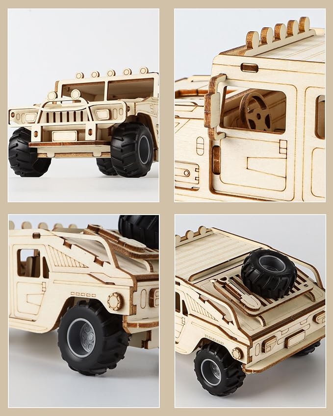 3D Wooden Puzzles Model Car Kits to Build for Adults, DIY Off-Road Car Building Kits, Brain Teaser Pull Back Toys, Gift for Men Boys on Birthday/Christmas Day