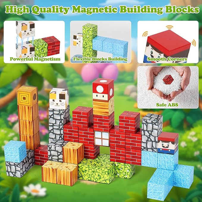 49 PCS Mini Magnetic Building Blocks Travel Toys for Kids Ages 4-8, Travel Magnetic Tiles with Portable Iron Storage Box, STEM Learning Educational Construction Toys for Toddlers 3+