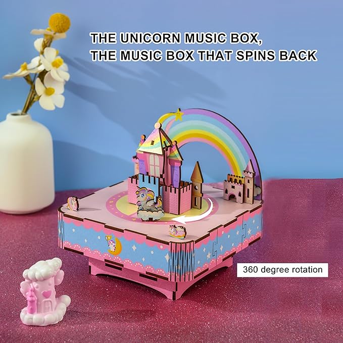 3D Puzzles Music Box Unicorn DIY Rotating Music Box Kit for Teens, Boys and Girls, Birthday Gifts, Decorative Crafts