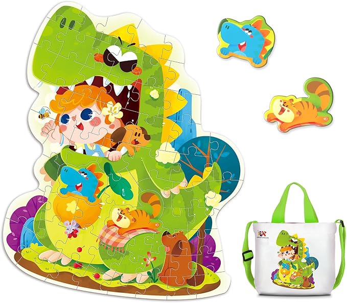 ELX Jigsaw Puzzle for Kids 3+, Floor Puzzle for Preschool Learning (19.7 X 15 in) (Dinosaur-Bag)