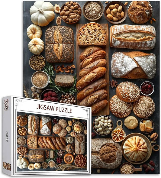 Tucocoo 1000 Piece Jigsaw Puzzles for Adults Rye Bread Painting Puzzle Muffin Baked Goods Art 27x20 inch 1000 Pieces Puzzles for Challenging Family Activity Game Colorful DIY Food Puzzle Wall Decor