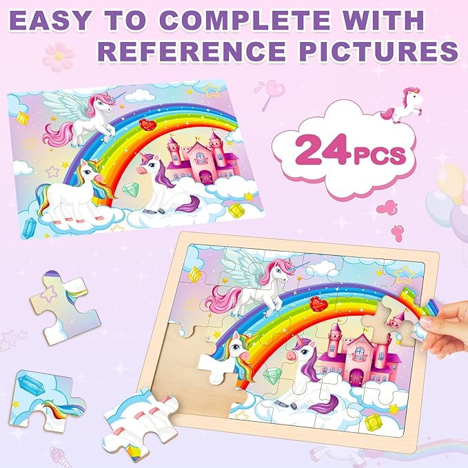 Wooden Princess Puzzles for Kids Age 3 4 5 Year Old, 4 Pack 24 Pcs Montessori Toddler Jigsaw Puzzles for Girl boy Activities Preschool Learning Educational Birthday Gift Travel Autistic Wooden Toys