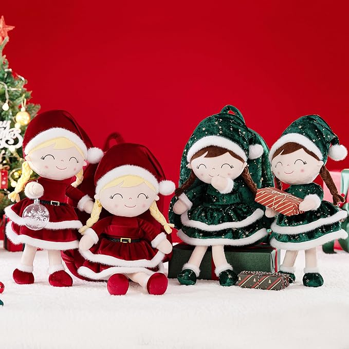 Gloveleya Plush Backpack Toddler Backpack Removable Doll and Backpack Baby Girl Gifts for 2 to 8 Years Girl Birthday Gifts with Green Doll 11”