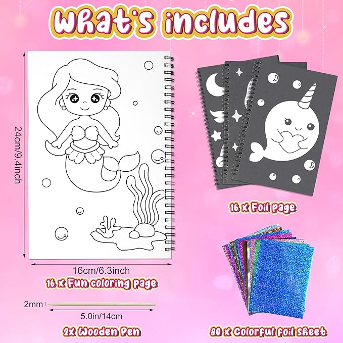 Art & Craft Activity,Foil Craft Princess DIY Fun Art Kits,No Mess Creative Foil Art Kits Set Drawing Game for Kids,Birthday Gifts Crafts Supplies Travel Toys for Girls Boys Ages 4 5 6 7 8 9 Year Old