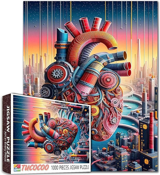 Steampunk Style Heart 1000 Piece Jigsaw Puzzles for Adult Mechanical Human Organ Painting Jigsaw Puzzle Heart Anatomy 1000 Pieces Puzzles Game Wall Decor Body Organ DIY Craft Puzzle Art Biology Gift