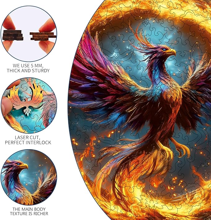 Wooden Jigsaw Puzzle, 200-500 Pieces Unique Shape Animal Puzzle, for Adults & Kids, Birthday Gift Family Game, Decorative Puzzle, Unique Gift (Aether Phoenix, 300 PCS)