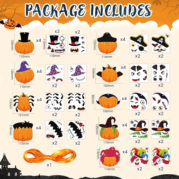 36 Set Halloween Pumpkin Crafts Kit Halloween Crafts Pirate Sticker DIY Craft Witch Pumpkin Decoration Hanging Ornaments for Classroom Home Activities Birthday Party Supplies