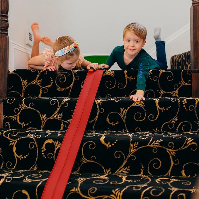 FlexTrack 5000 Flexible Race Car Track for Kids Toy with Suction Cups Compatible with Hot Wheels and Diecast 1/64th Cars and More 15 Feet Long Rolls Up Portable Racetrack (Rocket Red)