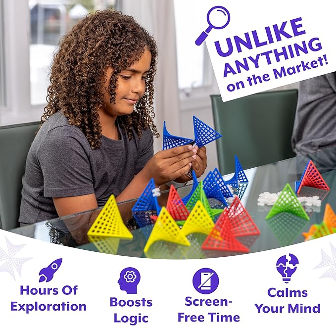HyperTiles Hyperbolic Building Toy - 3" x 3" STEM Educational 3-Dimensional Adventure: 48 Tiles & 80 Connectors for Logic & Creativity - Infinite Shapes that Flex and Hinge - by Fun In Motion Toys