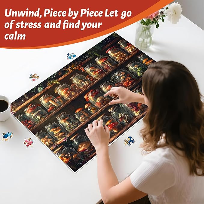 300 Piece Puzzle for Adults, Fantasy Mushroom Jigsaw Puzzle for Adults, Kids, and Seniors, Gift for Family Activities, Game Night, Home Wall Art, 20.5x15 in