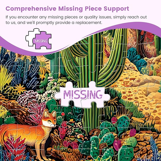 500 Piece Jigsaw Puzzles for Adults, Colorful Desert 500 Piece Puzzle, Vibrant Landscape with Cacti, Fox and Mountains Jigsaw Puzzles, Relaxing Gift for Adults, Kids, Seniors, 20.5 x 15 in