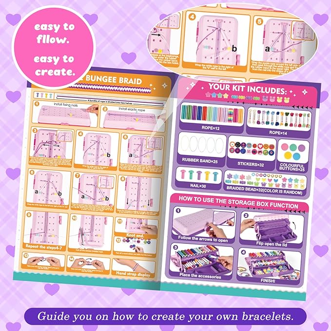 Hewaurorion Friendship Bracelet Making Kit Toys, Arts and Crafts String Maker Tool for Kids Ages 8-12, Bracelet DIY Christmas Birthday Present Gifts for Teen Girls (Purple)