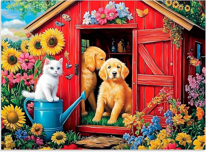 300 Piece Puzzle for Adults Dog Cat Flower Jigsaw Puzzle, Recycled Cardboar Jigsaw Puzzles 300 Pieces for Kids Senior, Challenging Puzzles Family Birthday Party Toy Gift for Friends 20.5"x15"