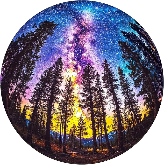 Jigfoxy Wooden Puzzle for Adults, Galactic Forest Jigsaw Puzzles for Adult, Unique Animal Shape Wood Cut Puzzles, Christmas Thanksgiving Gifts for Friends Family (L-13.4 * 13.4in-300pcs)