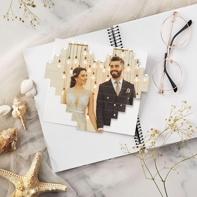 Custom Building Brick Personalized Photo Block Puzzle Valentines Day Gifts Building Block Family Portrait Photograph DIY Gifts for Women, Men,Kids Horizontal Shaped Brick Puzzle (Heart Shaped)