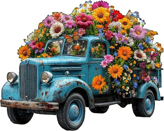 Jigfoxy Wooden Puzzle for Adults, Flower Car Jigsaw Puzzles for Adult, Unique Animal Shape Wood Cut Puzzles, Christmas Thanksgiving Gifts for Friends Family (S-8.5 * 6.8in-80pcs)